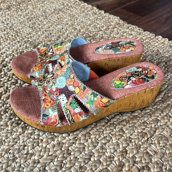 Made in Italy Jeon Leather Colorful Art to Wear Cork Platform Slip On Sandals 8 - Picture 1 of 15